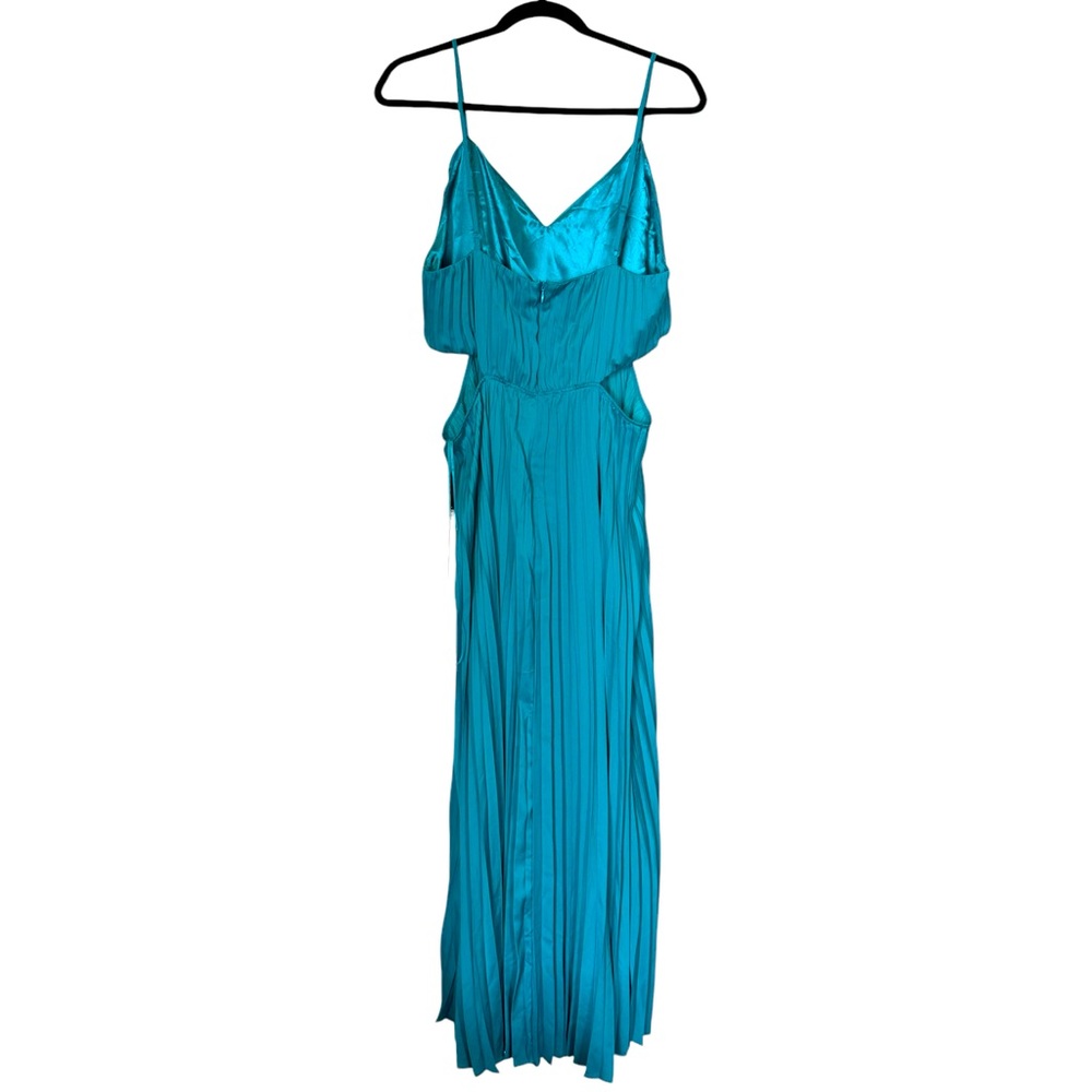 EXPRESS teal pleated spaghetti strap cut out maxi dress size Large - NWT! - Picture 3 of 9